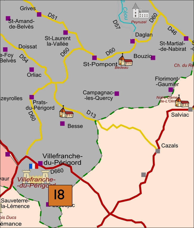 carte Périgord I8 Bouzic Campagnac-lès-Quercy Daglan Saint-Martial-de-Nabirat